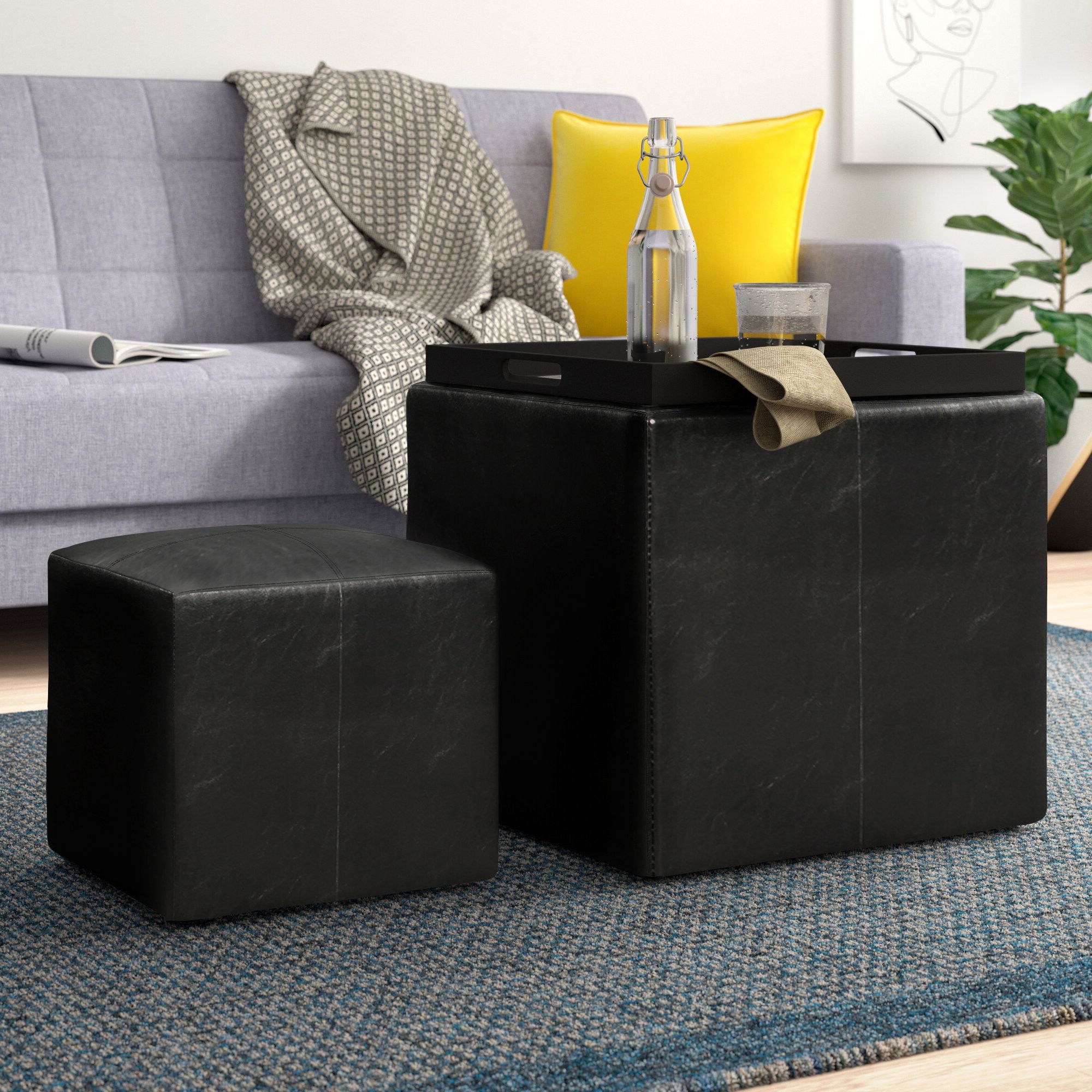 Well Liked Zipcode Design™ Marla Square Ottoman With Stool And Reversible Tray &  Reviews (View 5 of 15)