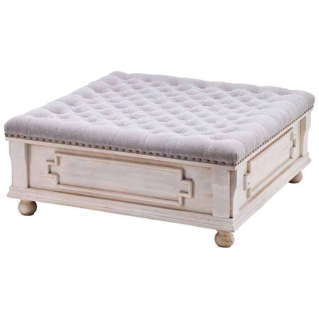 White Wash Ottomans Throughout Most Current 38" Square White Wash Carved Wood Hand Tufted Ottoman Coffee Table –  Walmart (View 5 of 15)