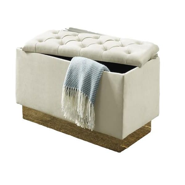 Widely Used Hi Line Gift Cream Button Tufted Storage Ottoman With Gold Base 96161 Cm –  The Home Depot With Gold Storage Ottomans (View 7 of 15)