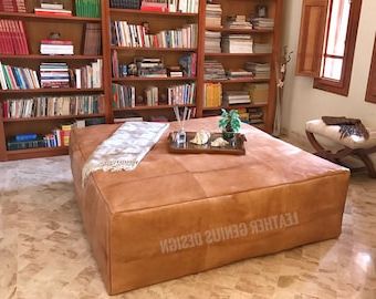 Widely Used Leather Ottoman Coffee Table – Etsy With Regard To Brown Leather Ottomans (View 10 of 15)