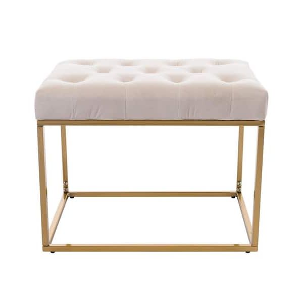 Widely Used Ottomans With Titanium Frame Regarding Modern Beige Tufted Ottoman With Metal Frame And Golden Legs Yymd Ca 45 –  The Home Depot (View 5 of 15)