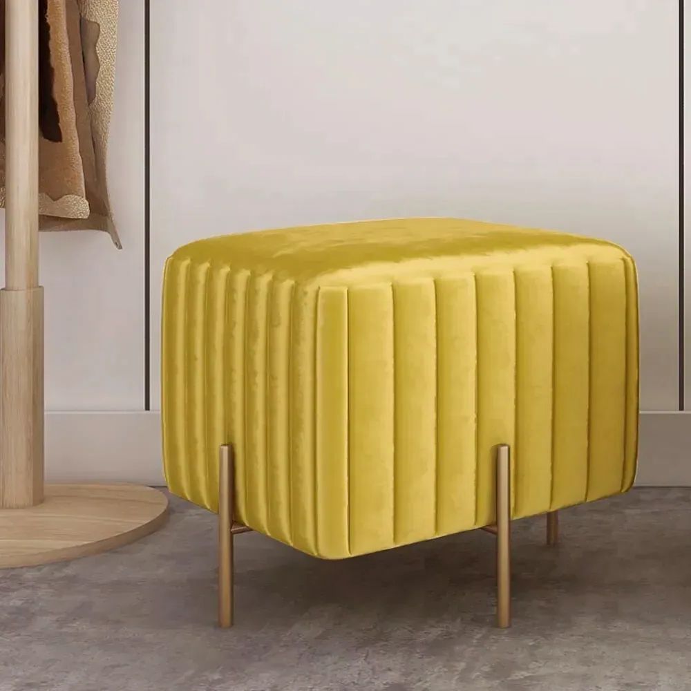 Widely Used Square Pouf Ottomans Throughout Contemporary Square Pouf Ottoman Upholstered Velvet Ottoman Footrest In  Yellow Homary (View 14 of 15)