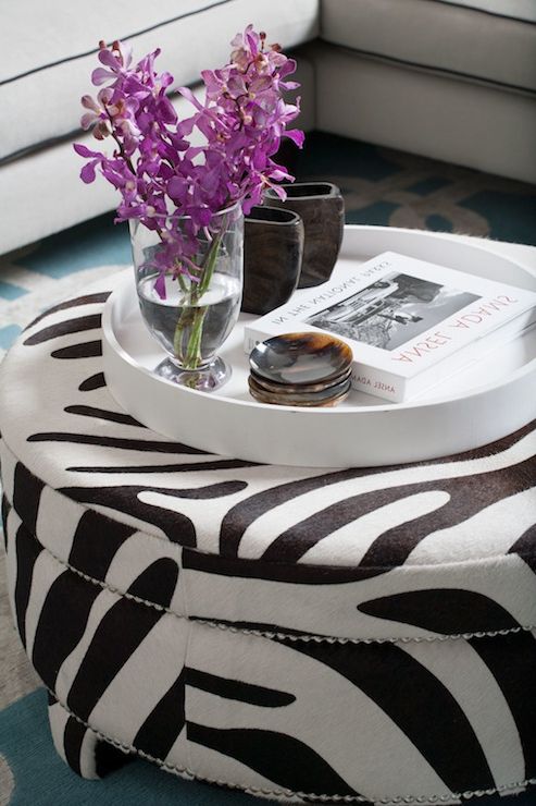 Widely Used White Lacquer Ottomans Inside Zebra Ottoman – Contemporary – Living Room – Diane Bergeron Interiors (View 14 of 15)