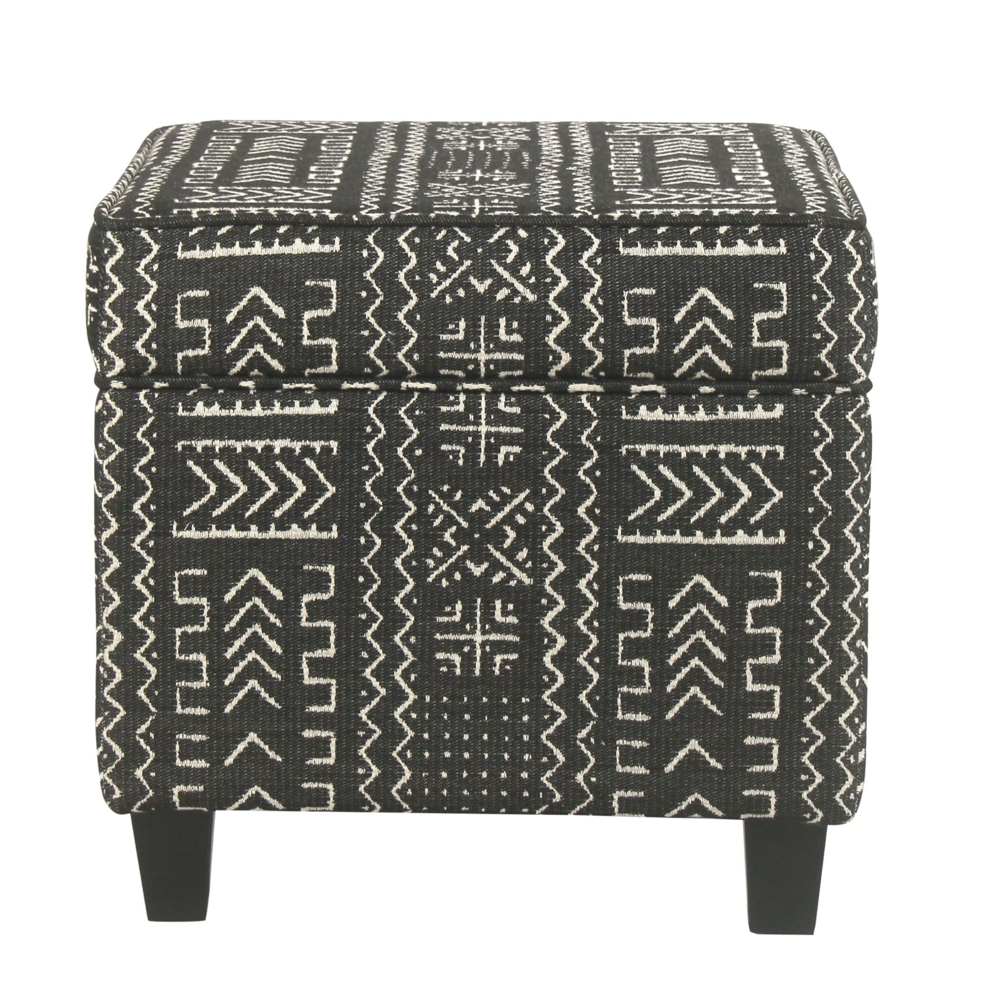 Wooden Ottoman With Tribal Patterned Fabric Upholstery And Hidden Storage,  Black And White – Walmart Inside 2020 Ottomans With Titanium Frame (View 15 of 15)