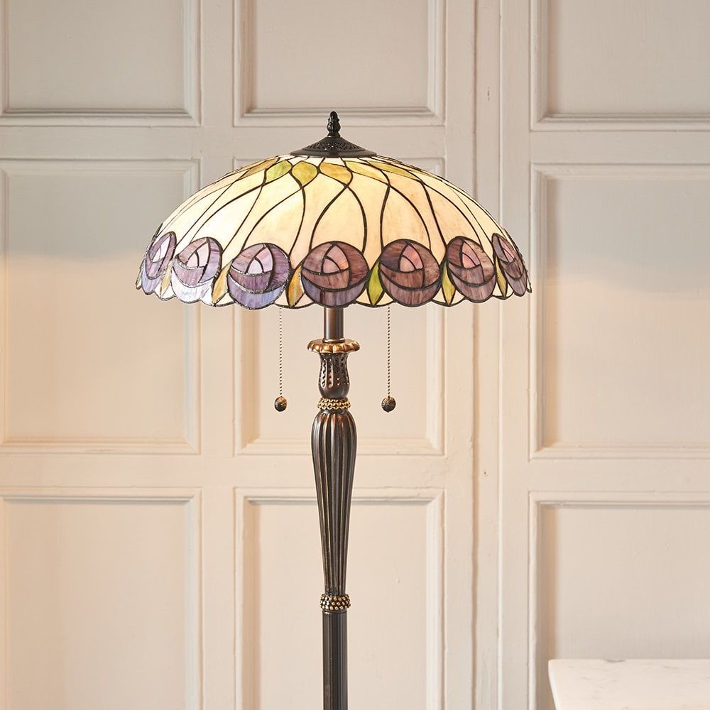 2 Light Floor Lamps Throughout Fashionable Interiors 1900 64172 Hutchinson 2 Light Floor Lamp In Bronze Finish With  Tiffany Style Glass Shade N19889 – Indoor Lighting From Castlegate Lights Uk (View 9 of 15)