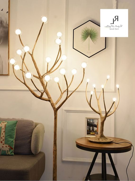 2019 Tree Floor Lamps In Nordic Rustic Tree Branch Floor Lamp Table Hanging Chandelier – Etsy (View 15 of 15)