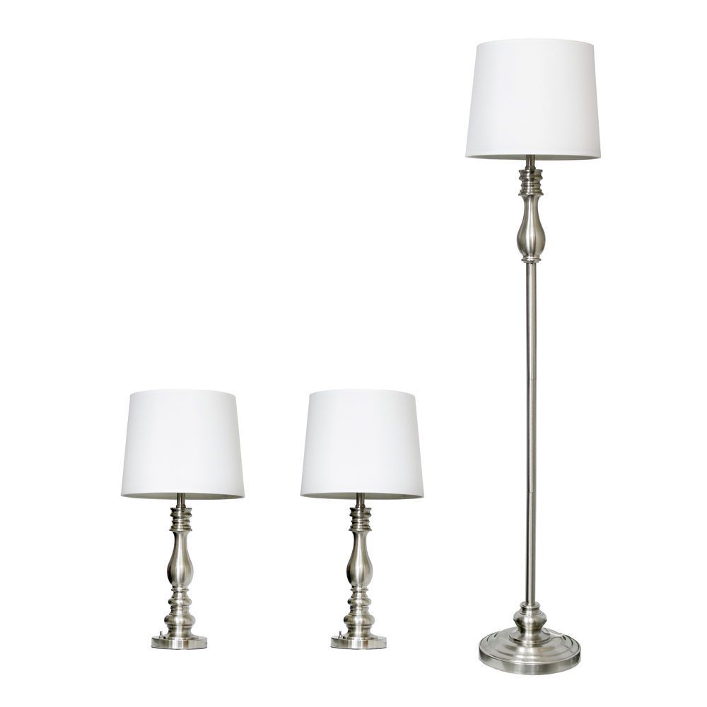 3 Piece Set Floor Lamps Throughout Most Up To Date Lalia Home Perennial Morocco Classic 3 Piece Metal Lamp Set (2 Table Lamps,  1 Floor Lamp) For Living Room, Bedroom, Home Decor With White Drum Fabric  Shades And Brushed Steel Finish (View 7 of 15)