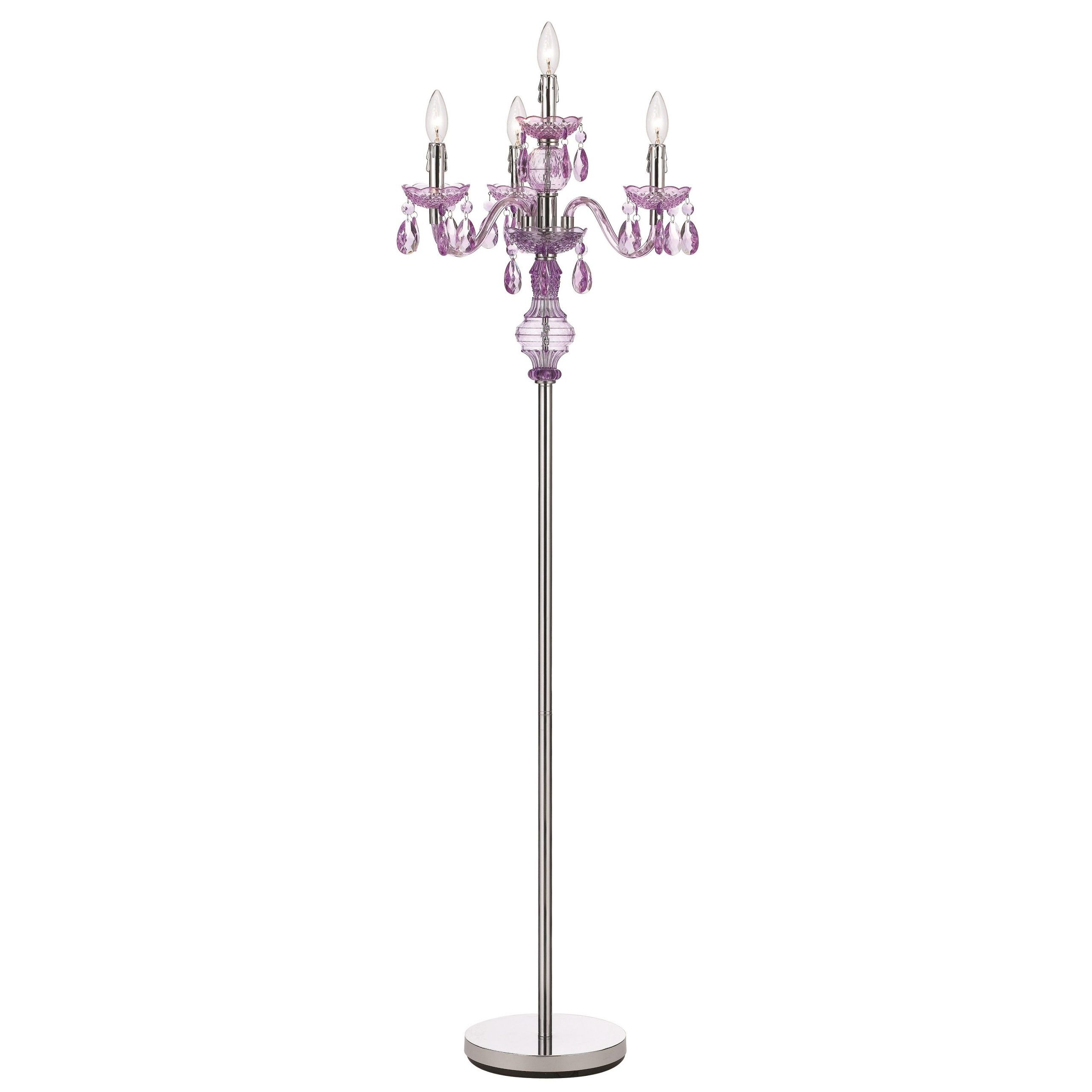 Angelo Home 4 Light Purple Faux Crystal Candelabra Floor Lamp – Overstock –  9681514 With Regard To Recent Purple Floor Lamps (View 13 of 15)