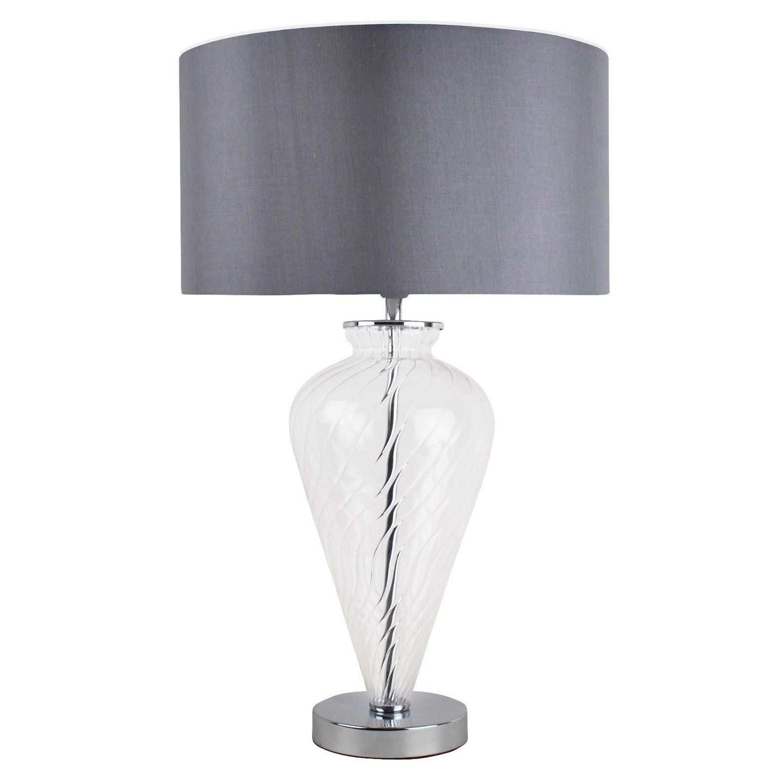 Best And Newest Clear Glass Table Lamp With Grey Fabric Shade Regarding Clear Glass Floor Lamps (View 12 of 15)