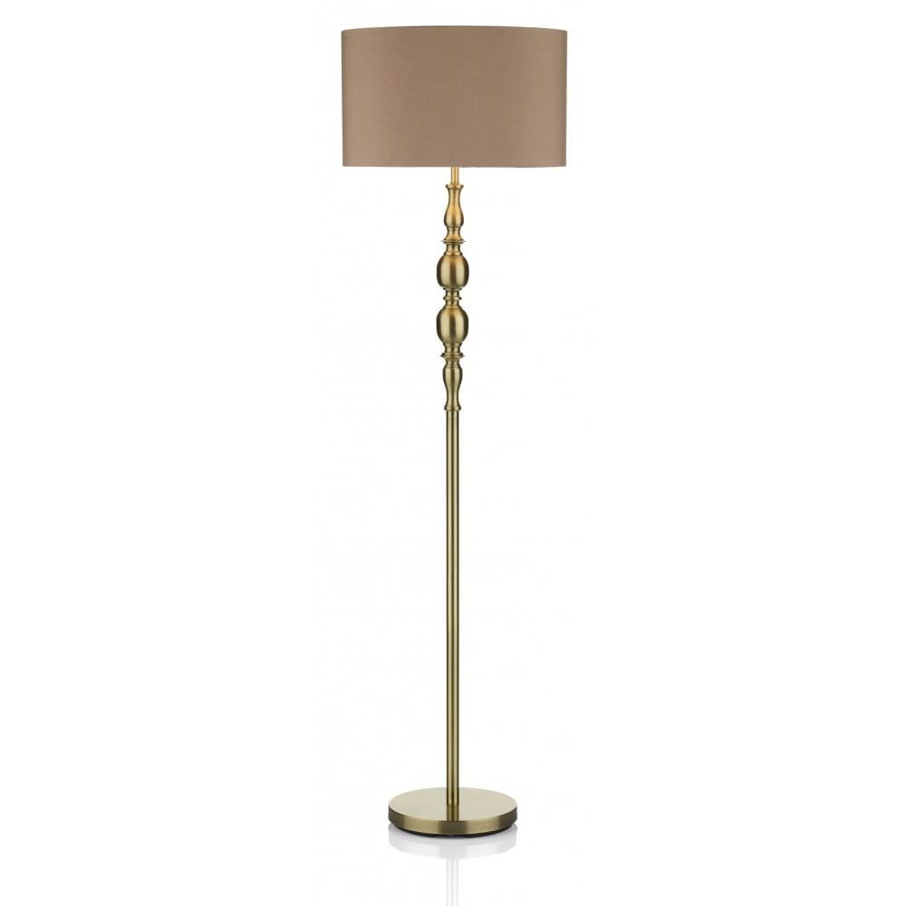 Brass Floor Lamps Within 2019 Dar Lighting Mad4975 Madrid Single Light Floor Lamp In Antique Brass Finish  With Beige Faux Silk Shade N19469 – Indoor Lighting From Castlegate Lights  Uk (View 4 of 15)