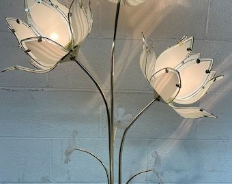 Brass Lotus Floor Lamp Pink Lotus' Panel Shade 3 Way – Etsy Pertaining To Current Flower Floor Lamps (View 13 of 15)