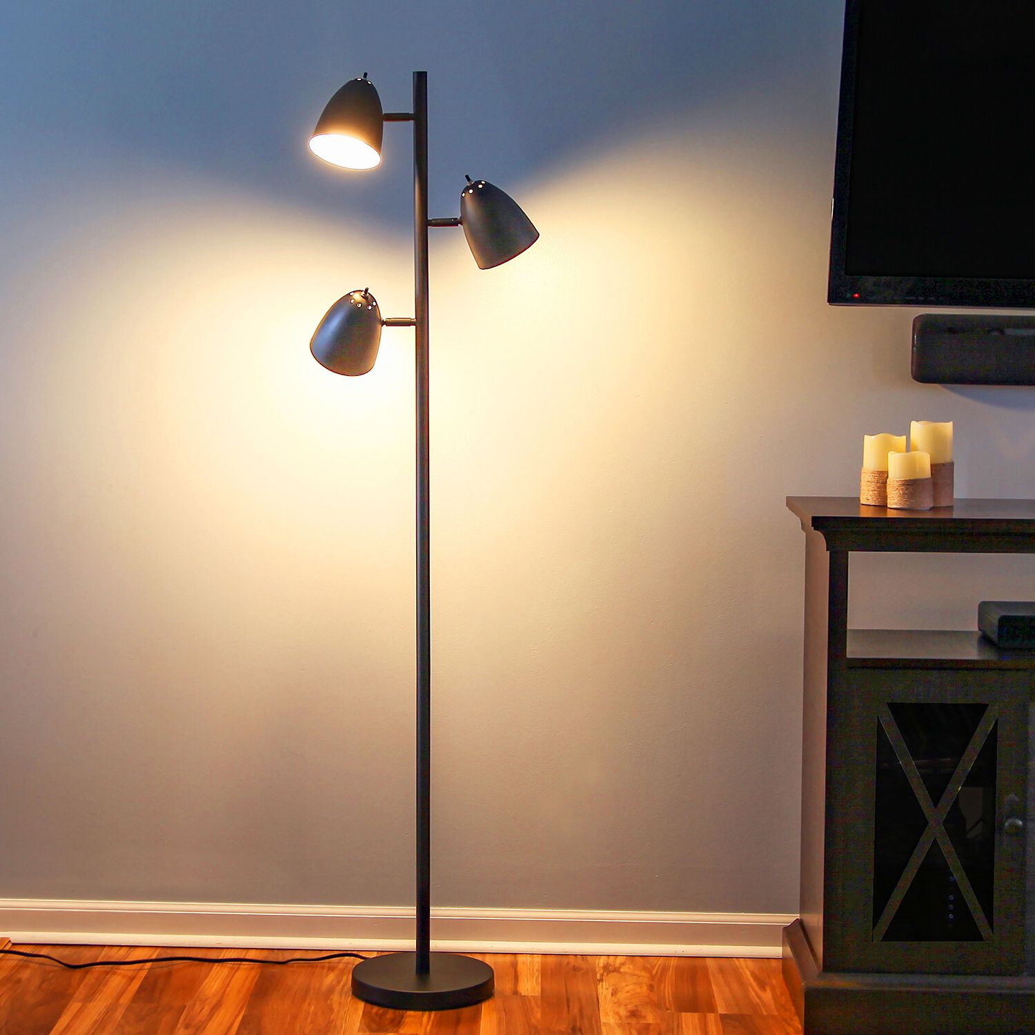 Brightech Jacob Adjustable 3 Light Tree Floor Lamp Pole With Led Lights,  Black & Reviews (View 1 of 15)