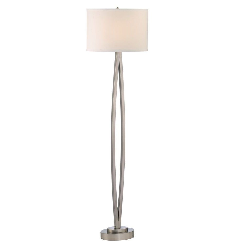 Brushed Nickel Floor Lamps Throughout Most Current Modern Floor Lamp With Beige Shade In Satin Nickel Finish (View 2 of 15)