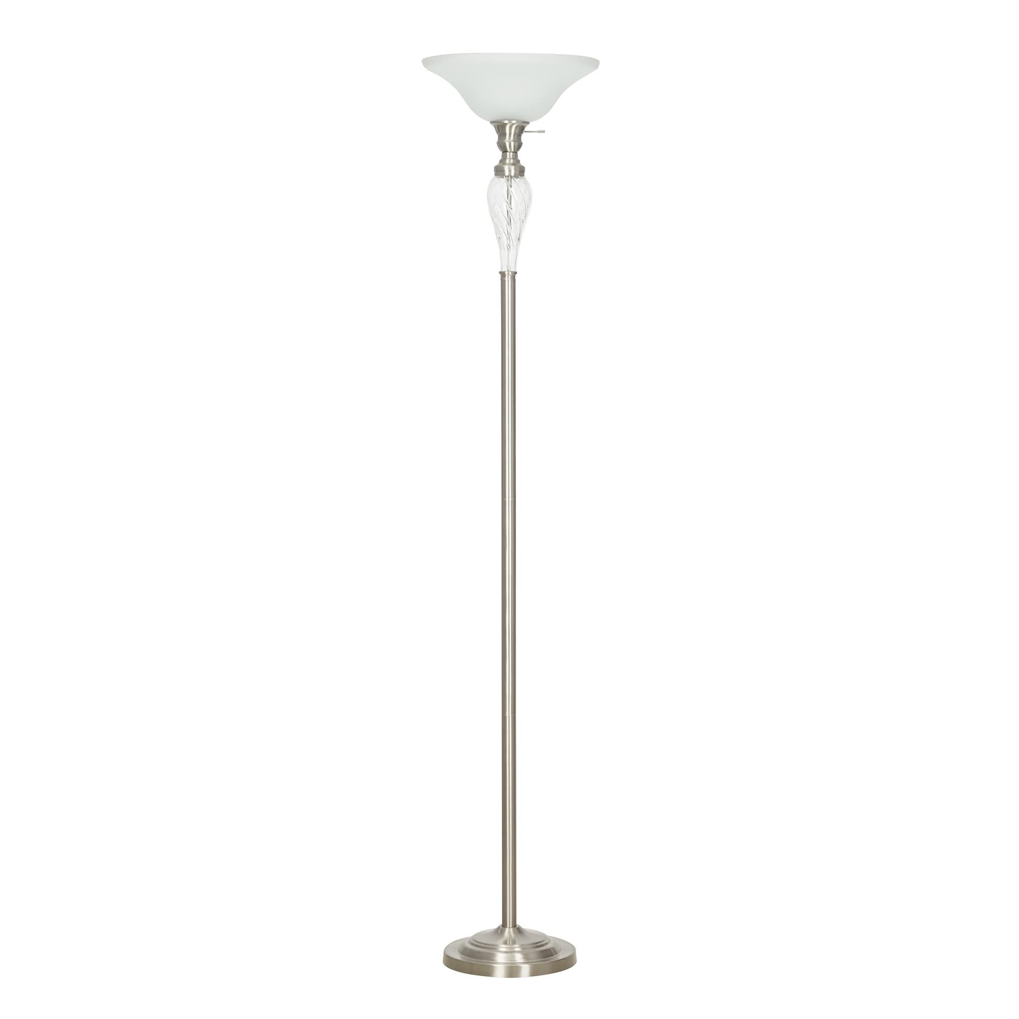 Brushed Nickel Torchiere Floor Lamp With Glass Accent – On Sale – Overstock  – 32065923 Regarding Current Glass Satin Nickel Floor Lamps (View 15 of 15)