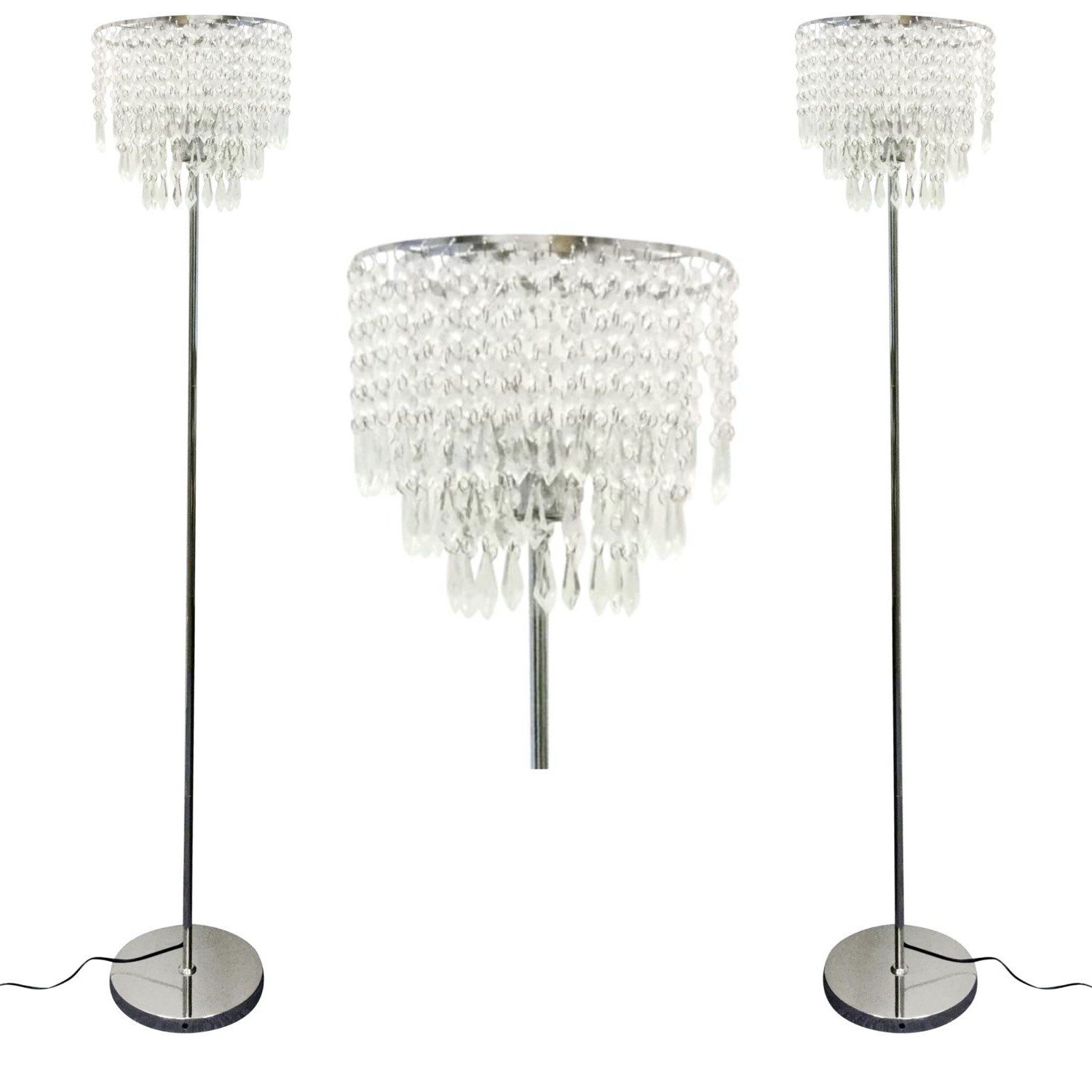 Chrome Crystal Tower Floor Lamps With Latest Set Of 2 Chrome And Acrylic Crystal Jewelled Floor Lamps (View 13 of 15)