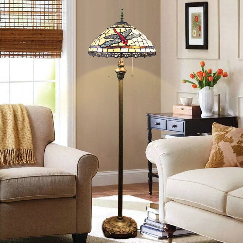 Famous Dual Pull Chain Floor Lamps For Floor Lamp With Double Pull Chain Stained Glass Shade Dragonfly (View 3 of 15)