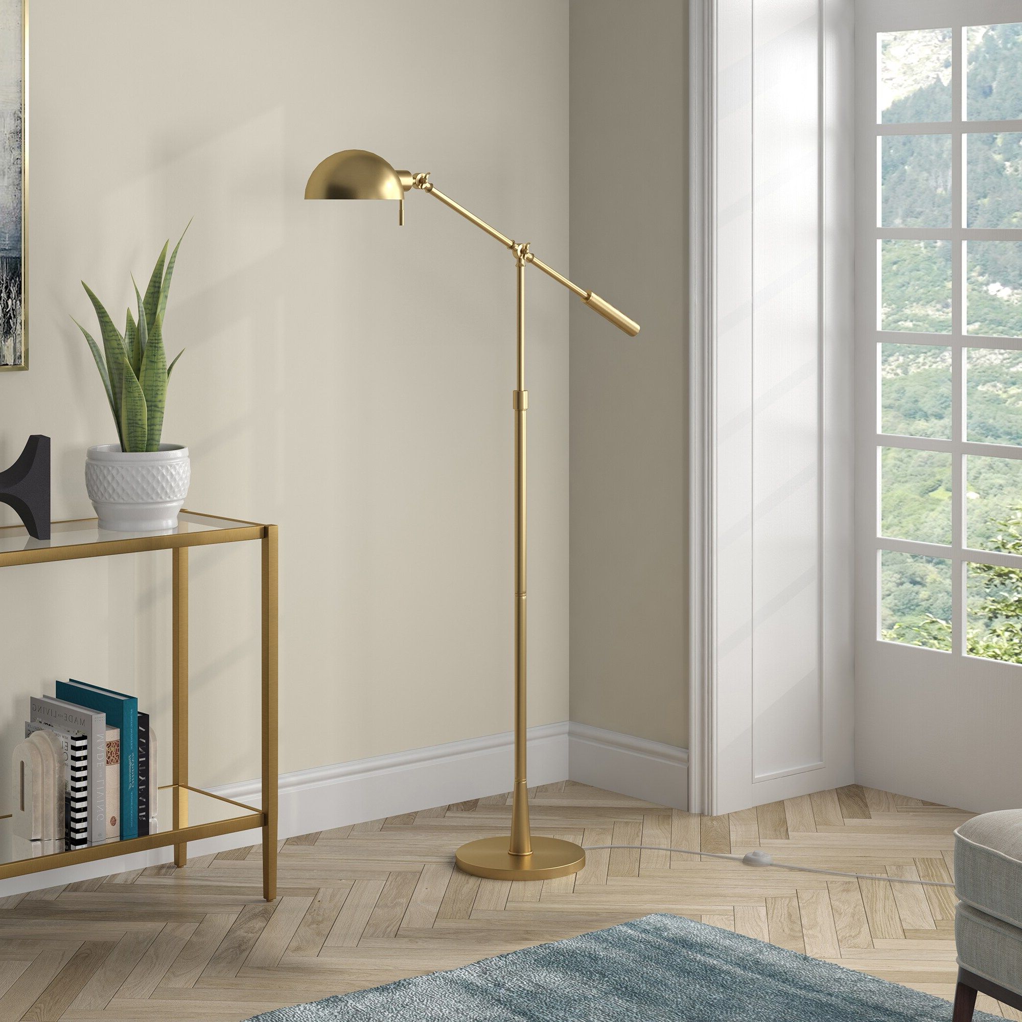 Famous Satin Brass Floor Lamps Throughout Hailey Home Dexter 61 In Brushed Brass Floor Lamp In The Floor Lamps  Department At Lowes (View 9 of 15)