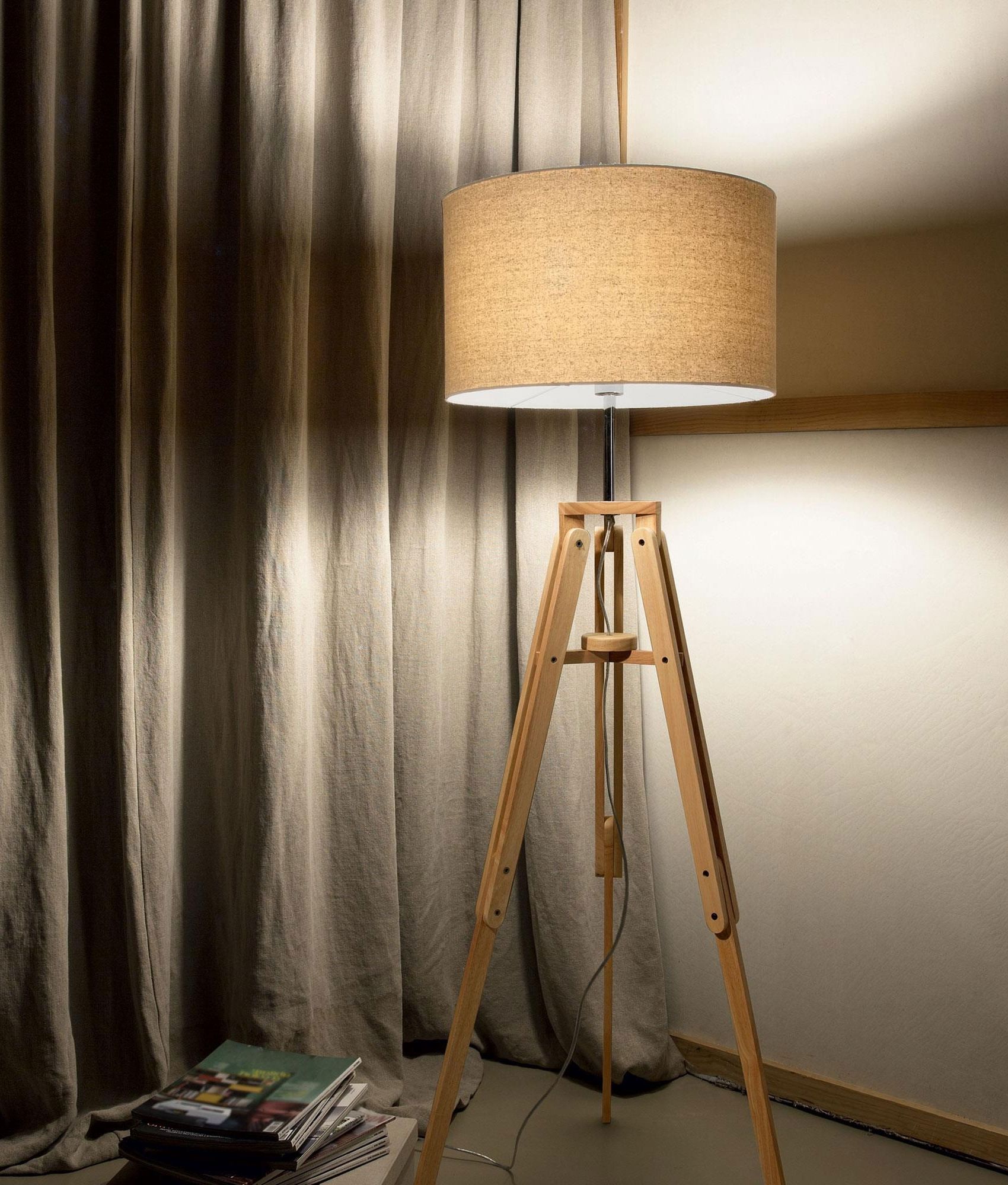 Famous Shaded Natural Wood Tripod Floor Lamp In Wood Tripod Floor Lamps (View 6 of 15)