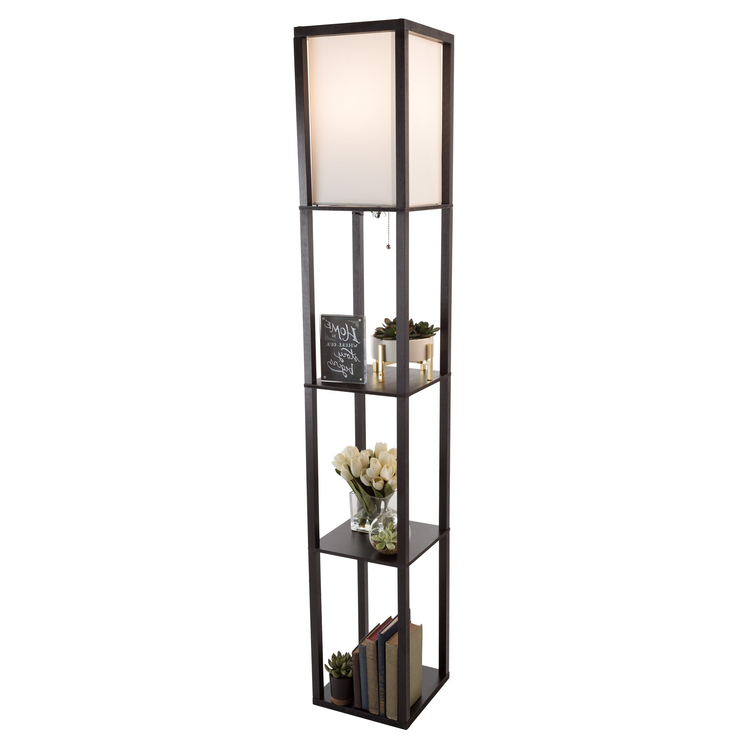 Fashionable 3 Tier Floor Lamps Regarding Hastings Home Led Floor Lamp With 3 Shelves, Black  (View 14 of 15)