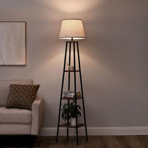 Fashionable 58 Inch Floor Lamps Within Dewenwils 65 Inch Column Floor Lamp With Shelves Wood Storage Reading  Lighting (View 9 of 15)