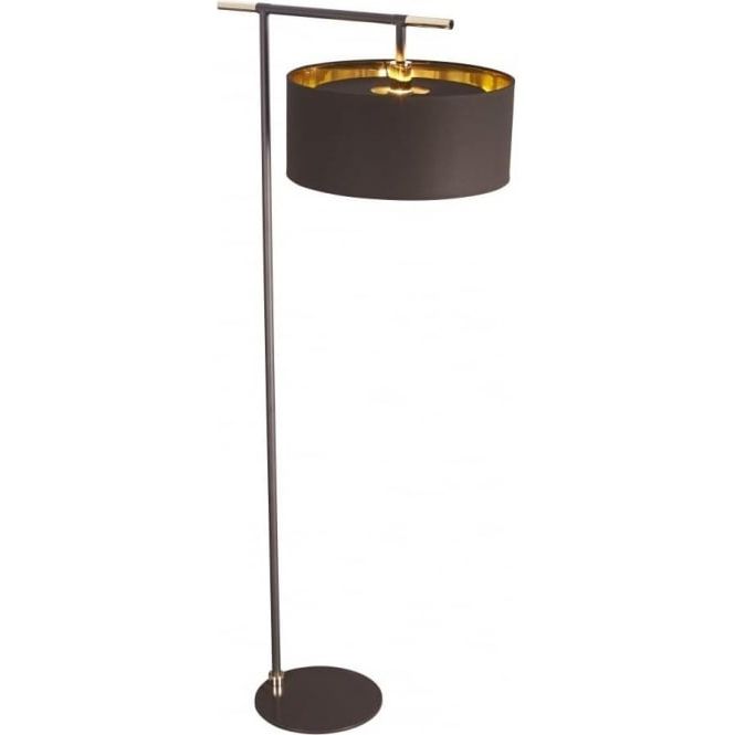 Fashionable Brown Floor Lamps In Contemporary Chocolate Brown Floor Lamp With Drum Shade Lined In Gold (View 11 of 15)