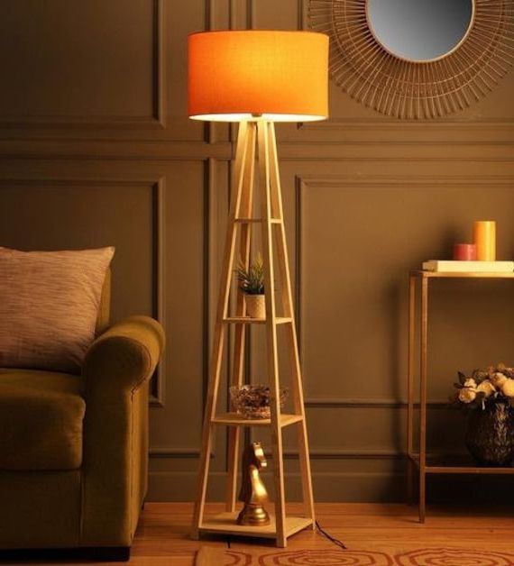 Floor Lamp With 3 Tier Cotton Shade Floor Lamp With Natural – Etsy Uk Inside Most Current 3 Tier Floor Lamps (View 13 of 15)