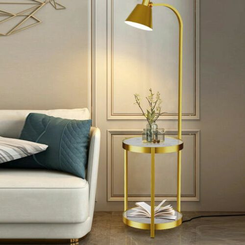 Floor Lamps With 2 Tier Table In Fashionable Led Floor Lamp Gold 2 Tier Glass Shelves Bedside Nightstand Lighting Side  Table (View 8 of 15)