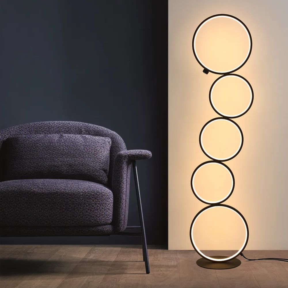 Floor Lamps With Dimmable Led With Regard To Fashionable Black Led Floor Lamp 5 Ring Novelty Dimmable Standing Lamp Homary (View 8 of 15)