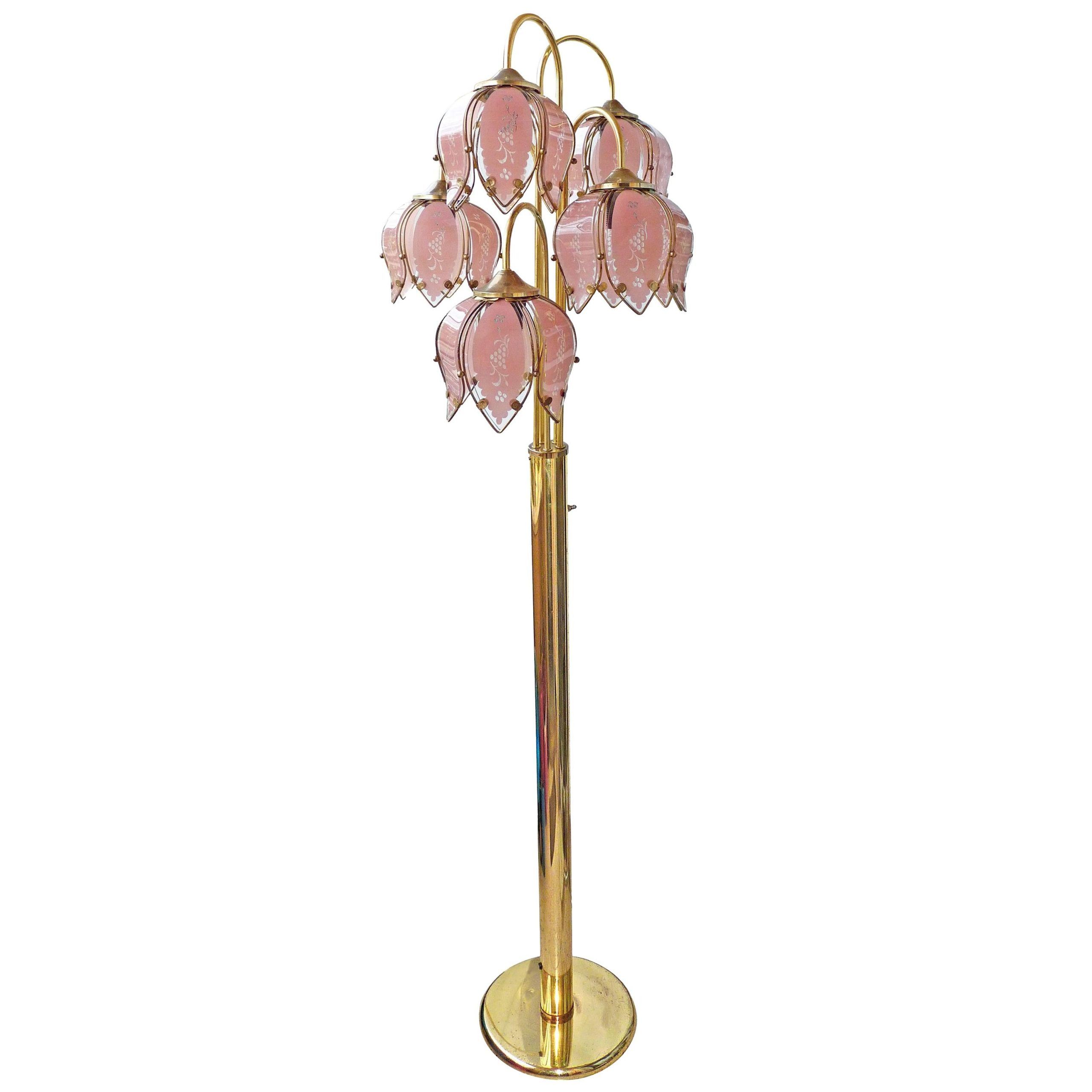 Flower Floor Lamp, Vintage Flower Lamp,  Hollywood Regency Art Deco Tulip Lamp With Most Popular Flower Floor Lamps (View 4 of 15)