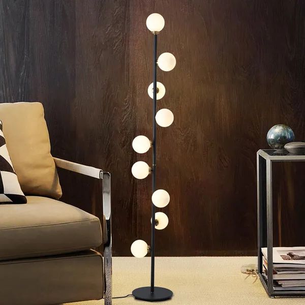 Globe Floor Lamps With Regard To 2019 Modern Led Black 9 Light Tree Floor Lamp White Glass Globe Homary (View 15 of 15)
