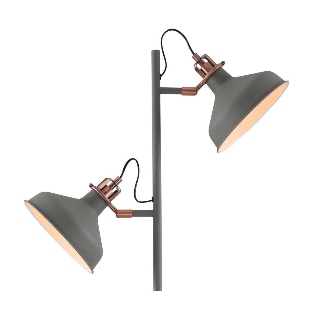 Grey Textured Floor Lamps Throughout 2019 Lumiere Modbury Twin Adjustable Floor Lamp In Textured Grey & Copper –  Fitting & Style From Dusk Lighting Uk (View 4 of 15)