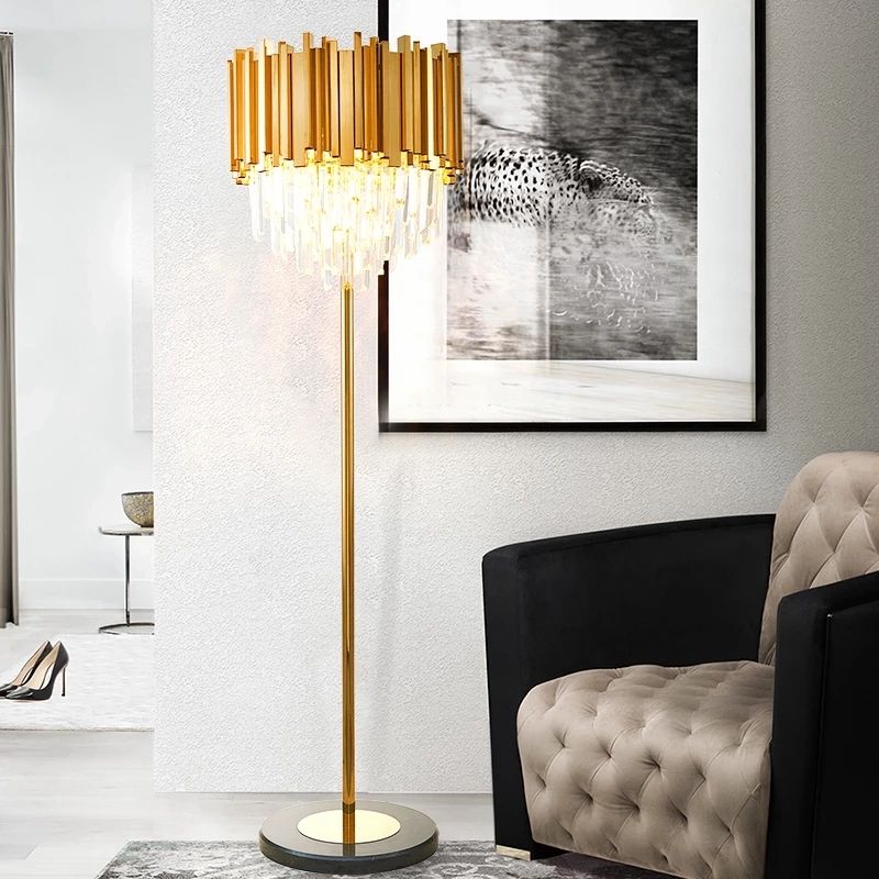 Hotel Lobby Gold Crystal Floor Lamp Modern Living Room Model Room Art Deco  E14 Led Floor Light Large Tall Crystal Standing Lamps – Floor Lamps –  Aliexpress Within Newest Gold Floor Lamps (View 4 of 15)
