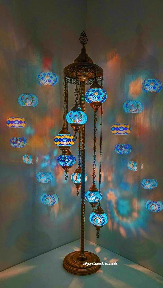 Lantern Floor Lamps In Fashionable Bold Blue Beam Turkish Mosaic Floor Lamp Moroccan Lantern – Etsy (View 13 of 15)