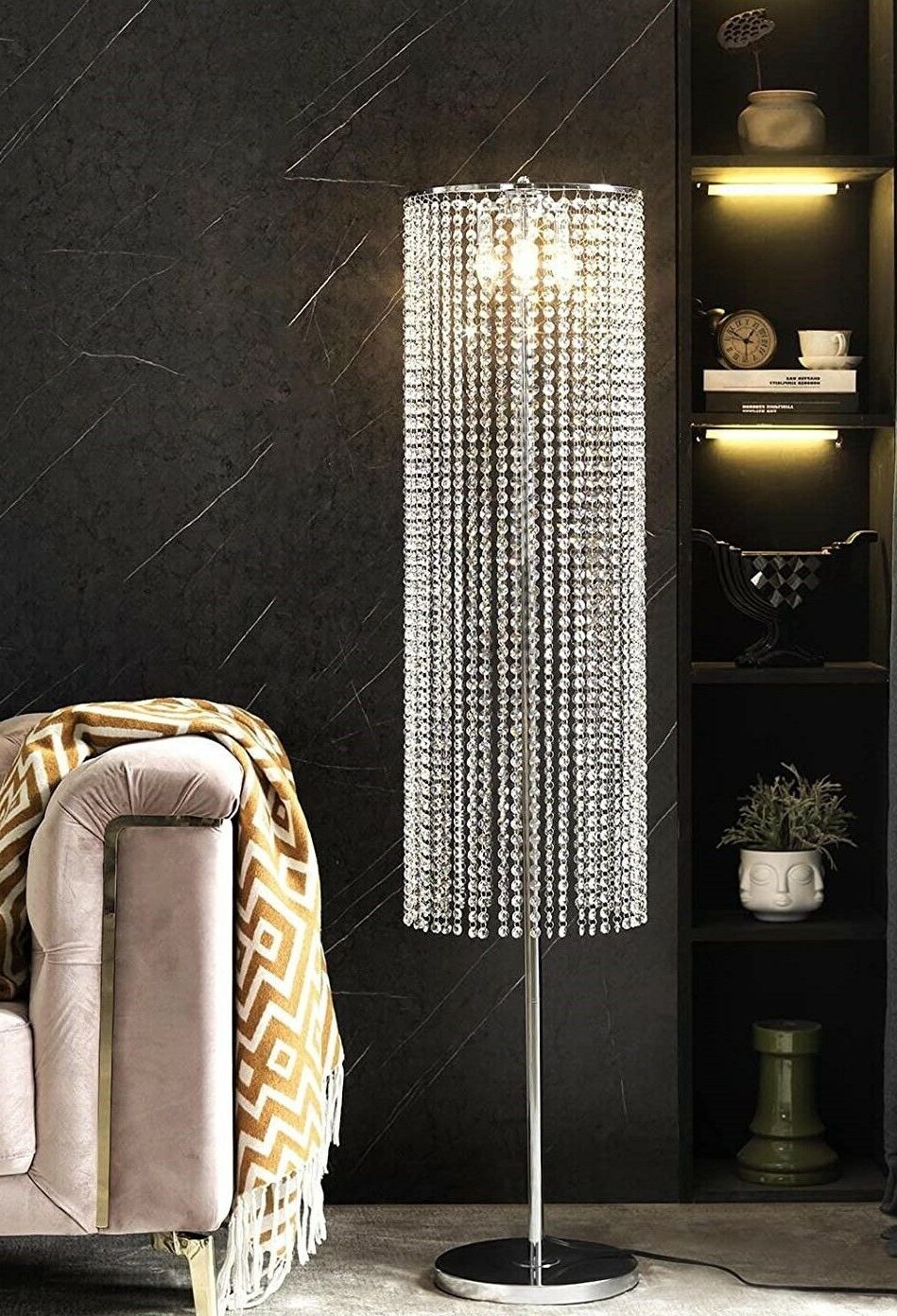Latest 3 Light Floor Lamp Modern Standing Living Room Contemporary Crystal Silver  Metal (View 11 of 15)