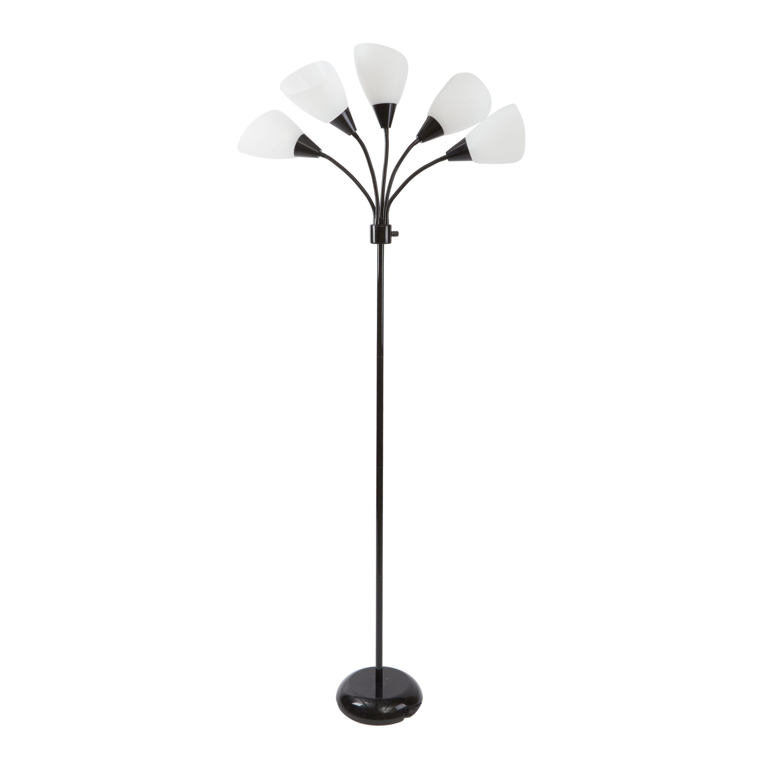 Latest 5 Light Floor Lamps Within Mainstays 5 Light Metal Floor Lamp With White Shade, Black Finish –  Walmart (View 6 of 15)