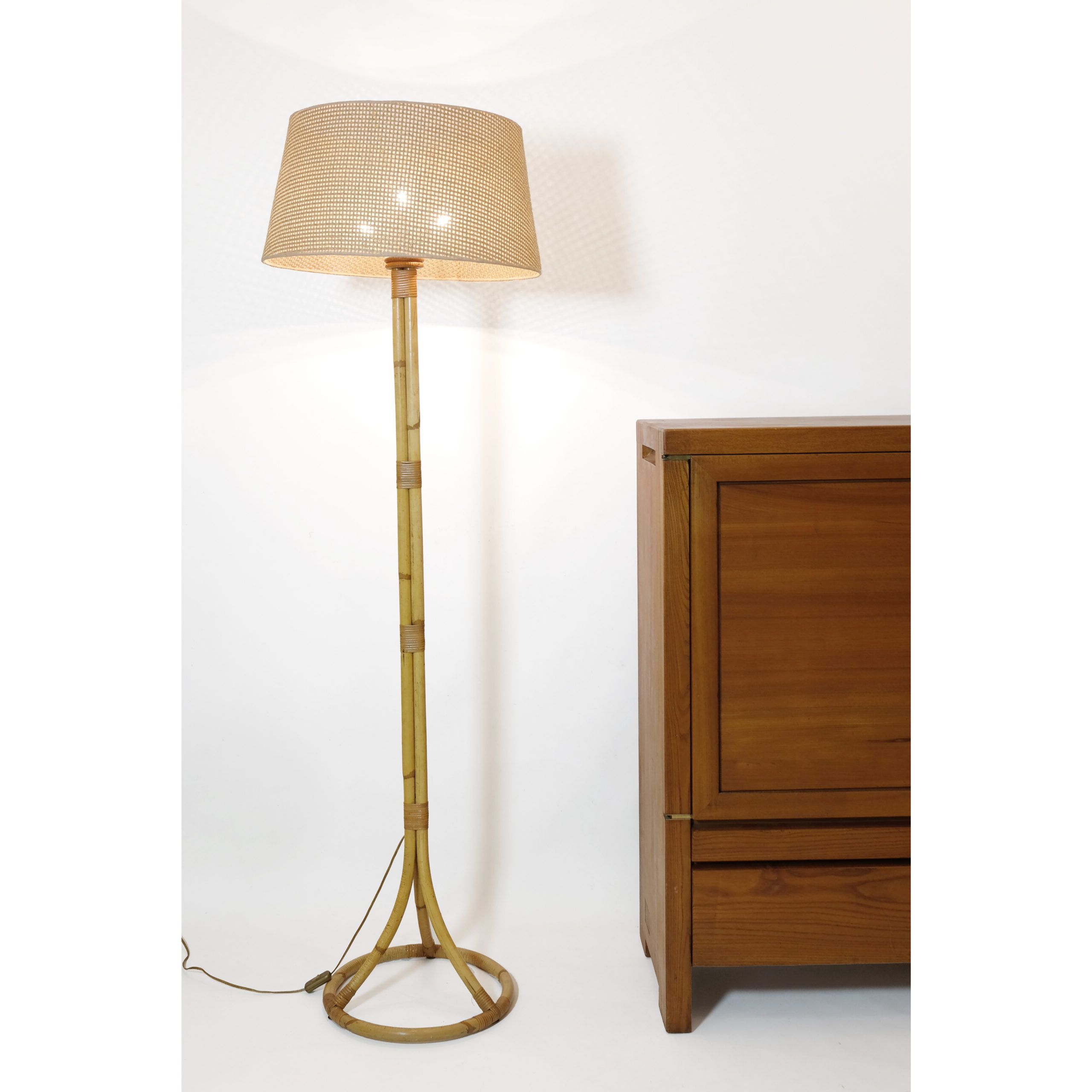 Louis Sognot, French Rattan Floor Lamp From The 1960s, 177cm (View 8 of 15)