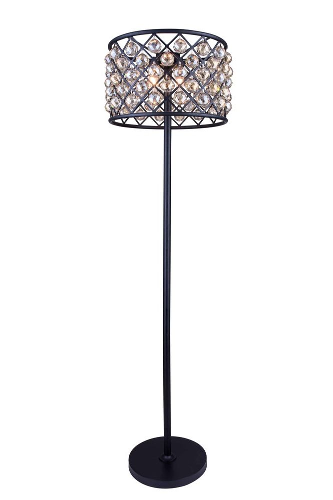 Matte Black Floor Lamps For Most Recent Madison 4 Light Matte Black Floor Lamp Golden Teak (smoky) Royal Cut  Crystal : Hmzxv (View 14 of 15)