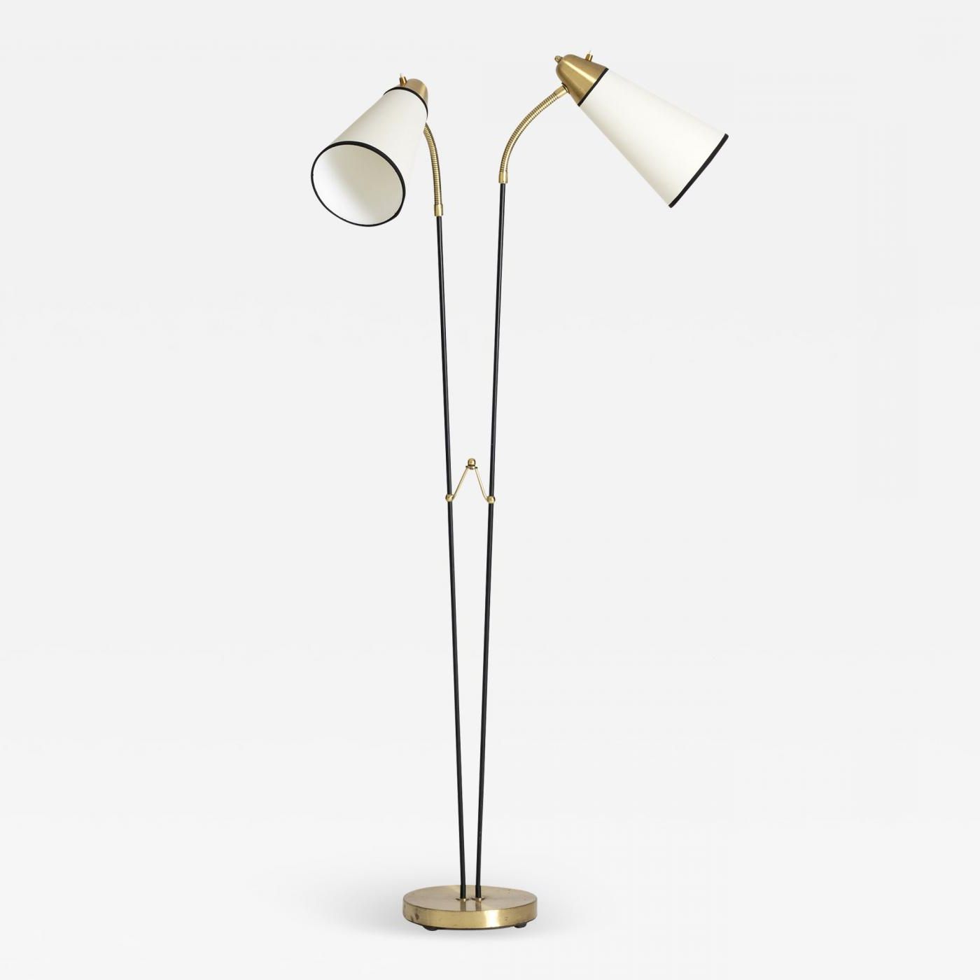Midcentury Brass And Black Two Arm Floor Lamp For Fashionable 2 Arm Floor Lamps (View 1 of 15)