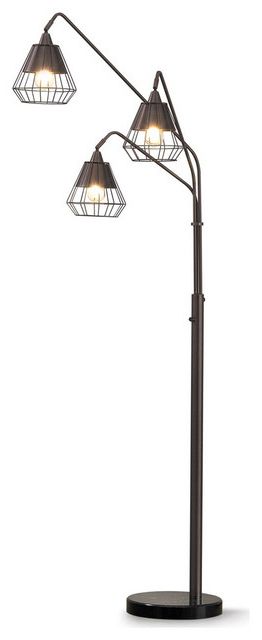 Midtown Wire Shade 3 Light Arch Floor Lamp – Industrial – Floor Lamps – Homeglam (View 14 of 15)