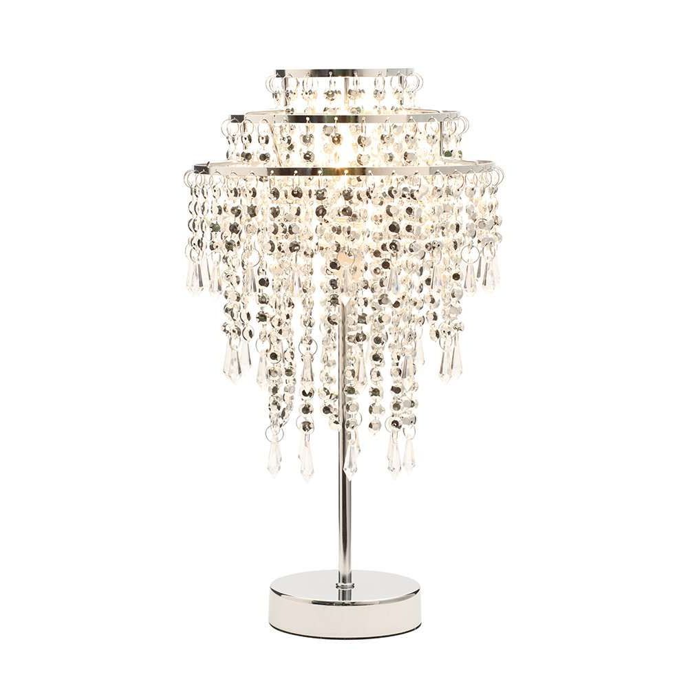 Most Current Chrome Beaded Silver Chandelier Table Lamp 3 Tier Hanging Droplets – Lights  And Linen Intended For Crystal Bead Chandelier Floor Lamps (View 13 of 15)