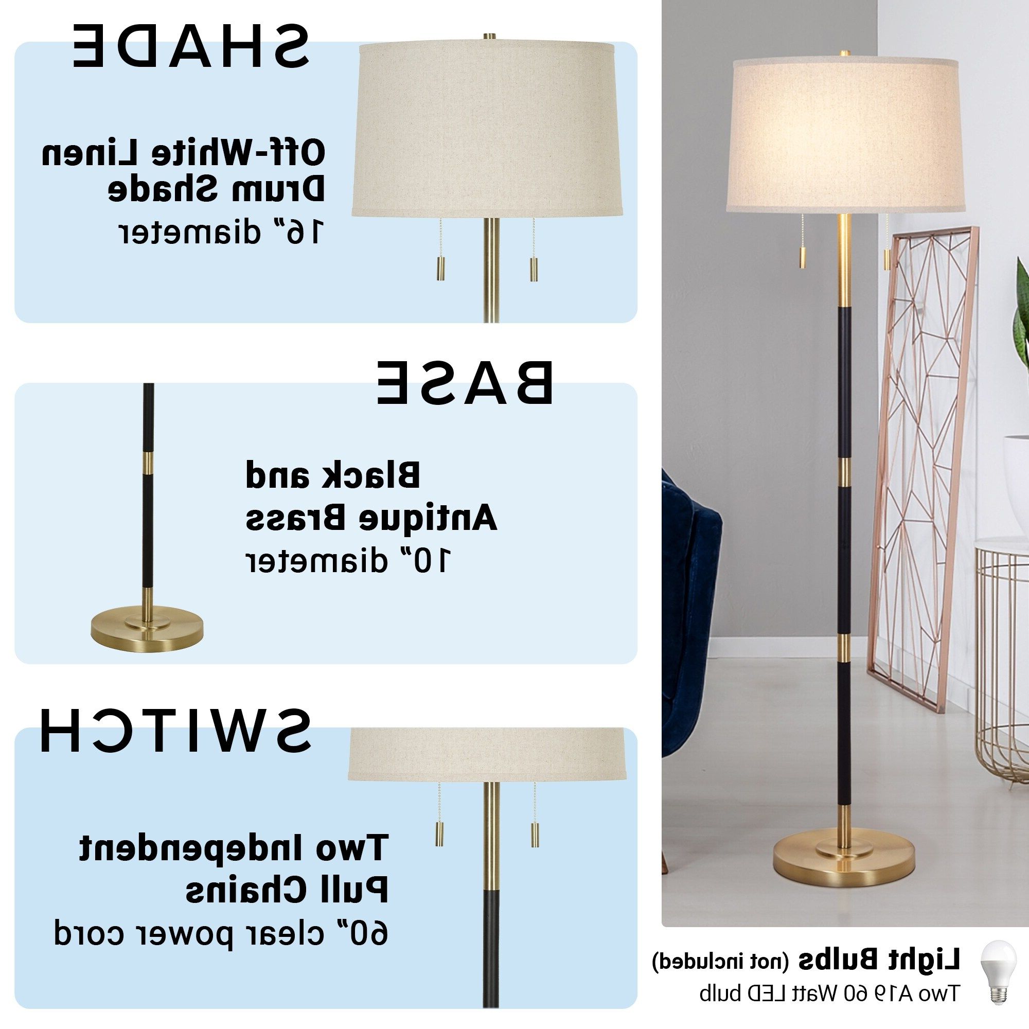 Most Current Dual Pull Chain Floor Lamps Throughout 56.5" 2 Light Dual Pull Chain Floor Lamp – 16x16x (View 9 of 15)