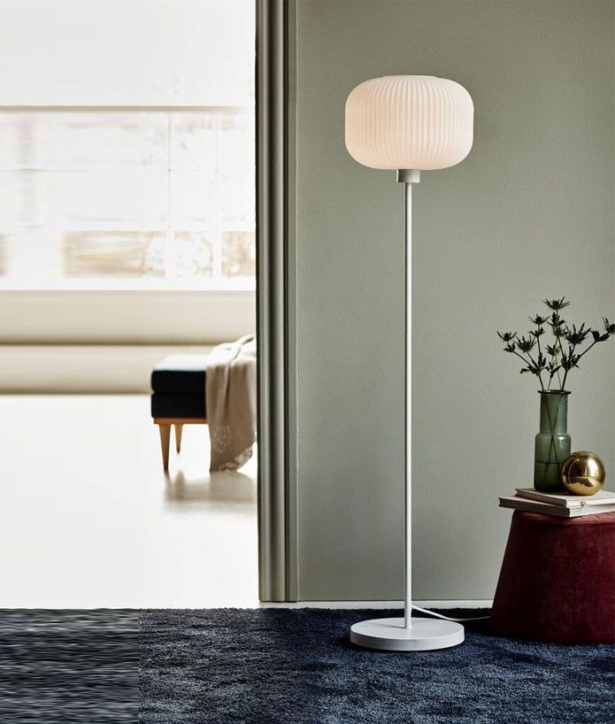 Most Current Opal Glass Rippled Shade Floor Lamp With White Stand Regarding White Shade Floor Lamps (View 2 of 15)