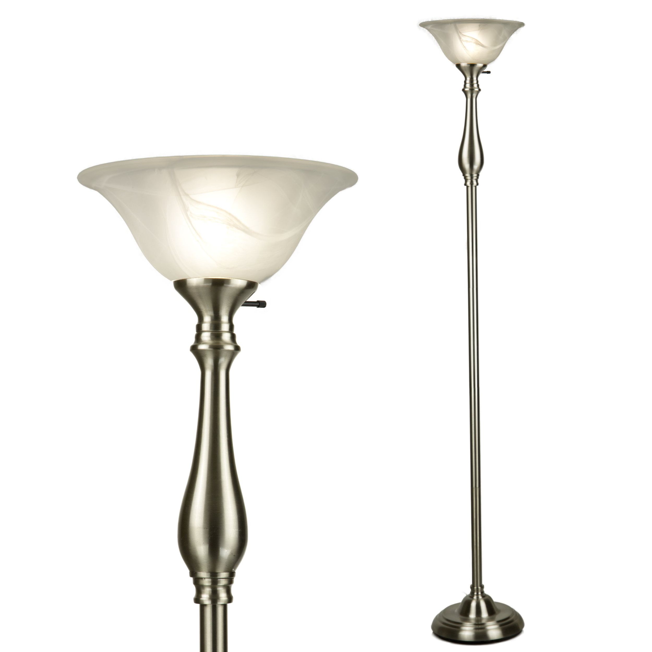 Most Popular Glass Satin Nickel Floor Lamps Within Traditional Royal Floor Lamp With Alabaster Glass Shade Brushed Nickel  Finish – Walmart (View 12 of 15)