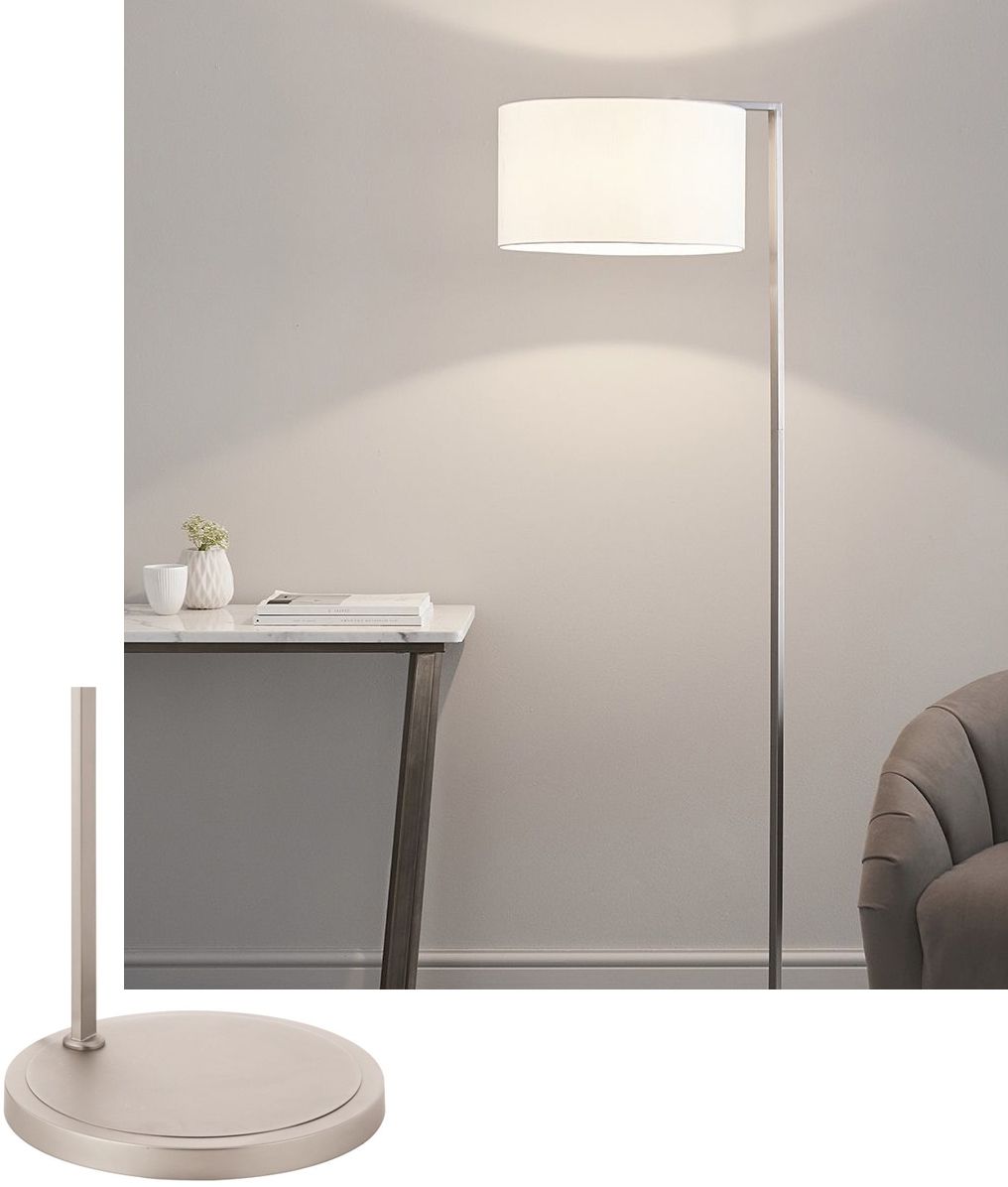 Most Recent Matt Nickel Contemporary Floor Lamp With Fabric Drum Shade Throughout White Shade Floor Lamps (View 1 of 15)