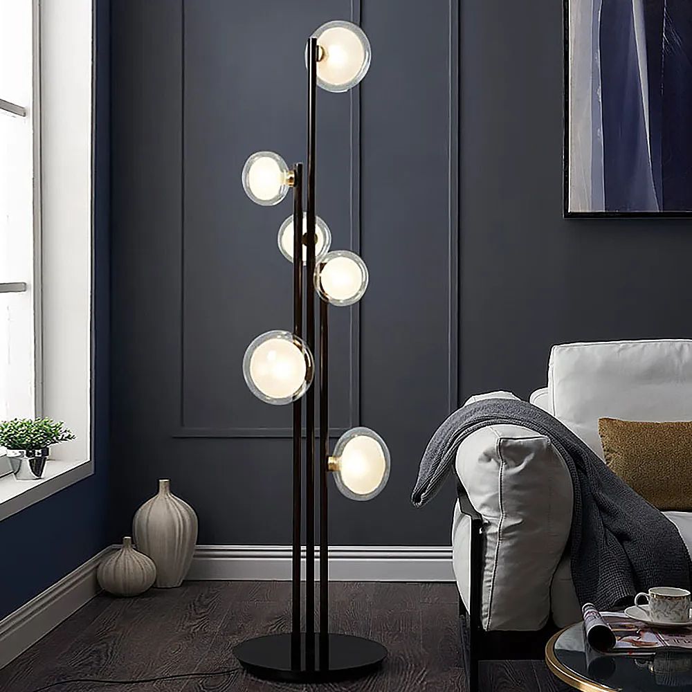 Most Recently Released Tree Floor Lamps Within Modern Black 6 Light Tree Floor Lamp Decorative Lamp With Clear Shade Homary (View 11 of 15)