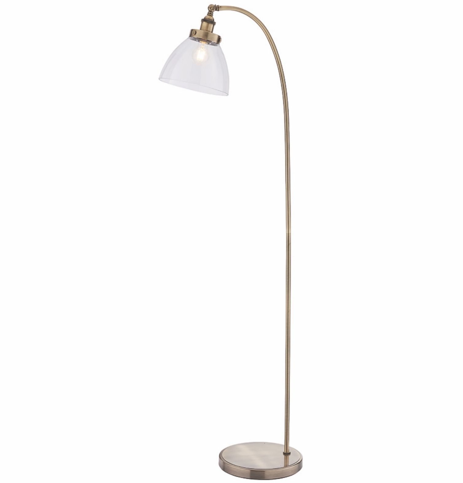 Most Up To Date Clear Glass Floor Lamps Throughout Industrial Glass Floor Lamp – Antique Brass – Lightbox (View 6 of 15)