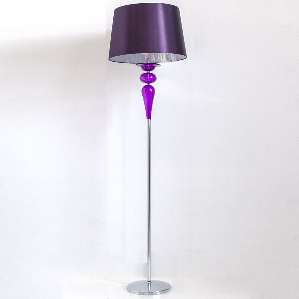 Most Up To Date Purple Floor Lamps Pertaining To Litecraft Yvette Floor Lamp With Purple Fabric Shade – Polished Chrome  Clearance (View 9 of 15)