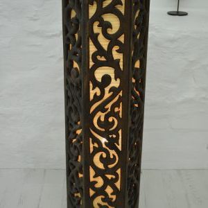 Newest Carved Pattern Floor Lamps Intended For Hand Carved Dark Teak Wood Hexagon Floor Lamp ~ Nevina.co (View 7 of 15)
