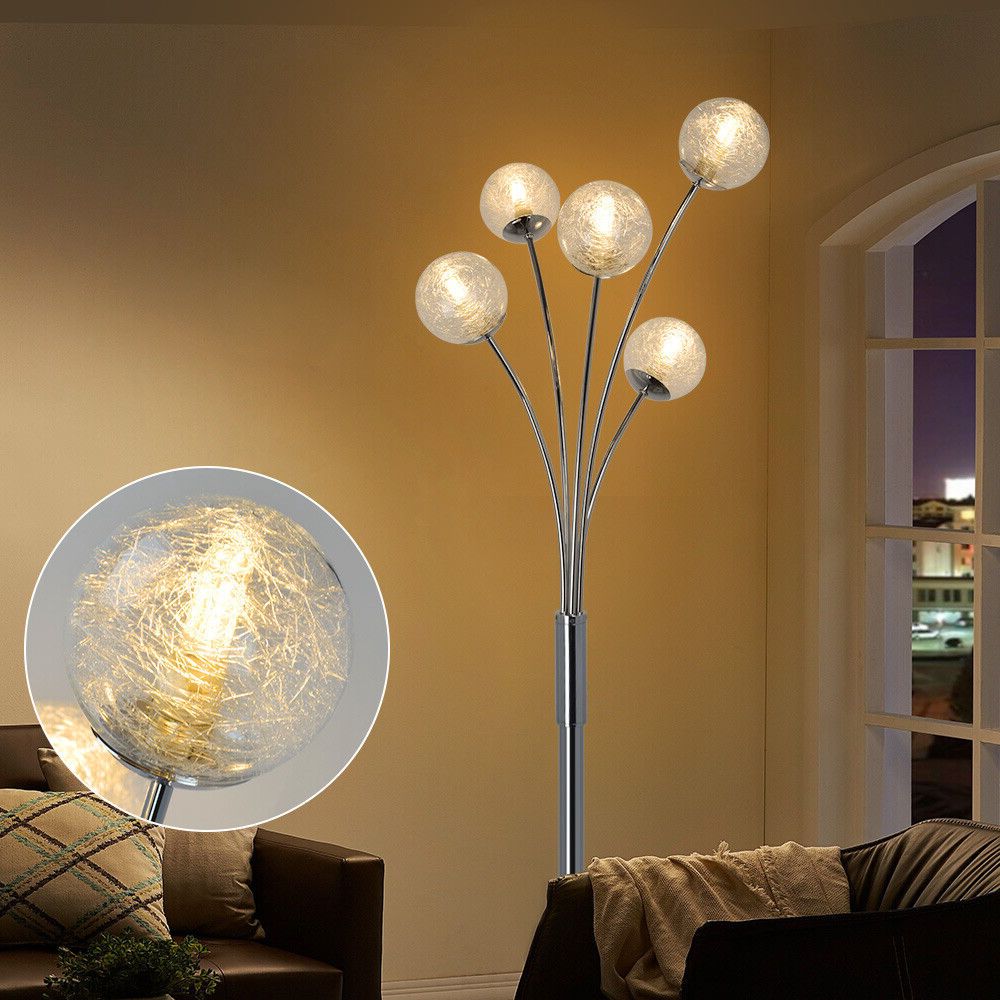 Newest Globe Floor Lamps Intended For Globe Led Floor Lamps Modern Standing Lamps With 5 Lights For Bedroom Glass (View 14 of 15)