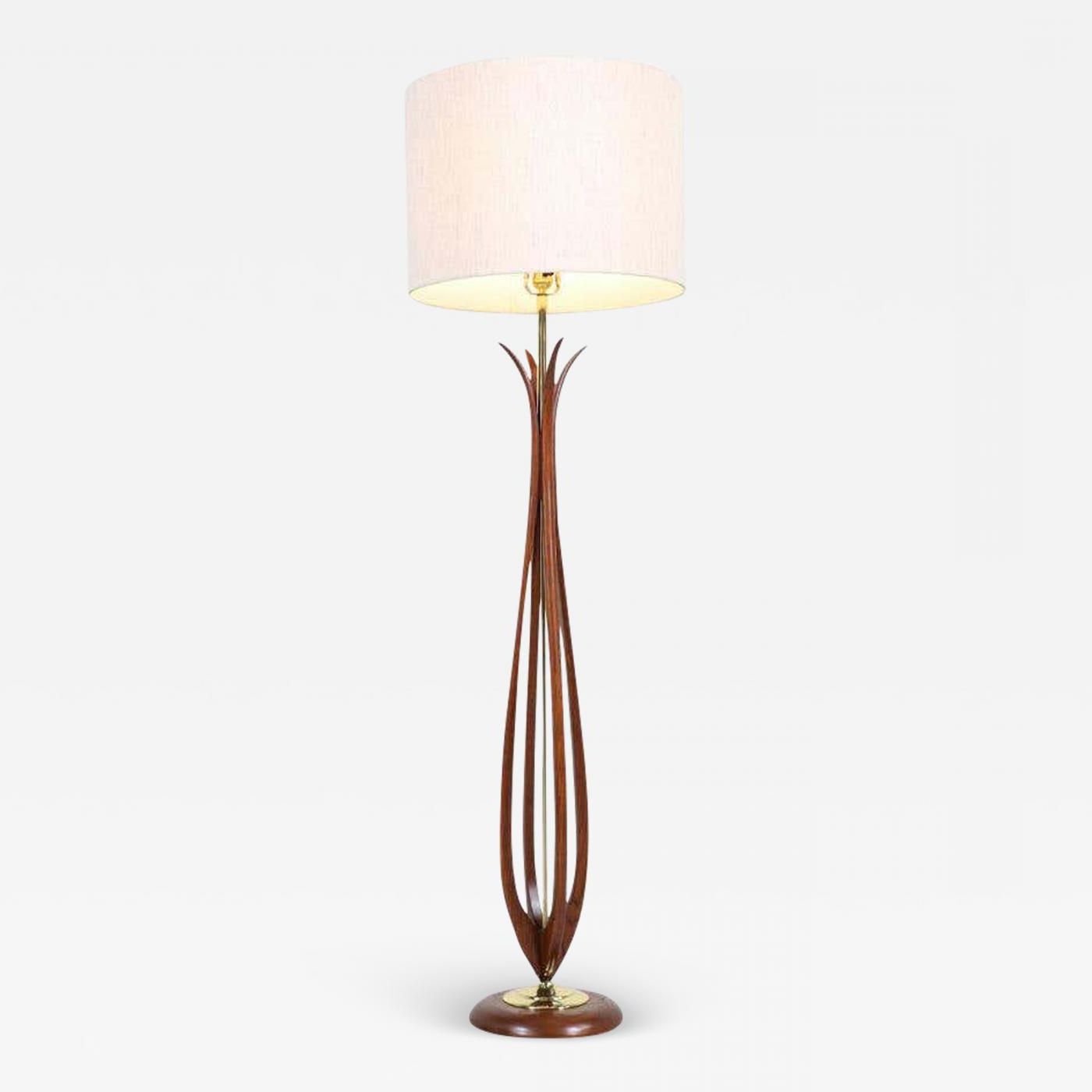 Newest Mid Century Modern Sculpted Walnut Floor Lamp With Brass Accents For Walnut Floor Lamps (View 10 of 15)
